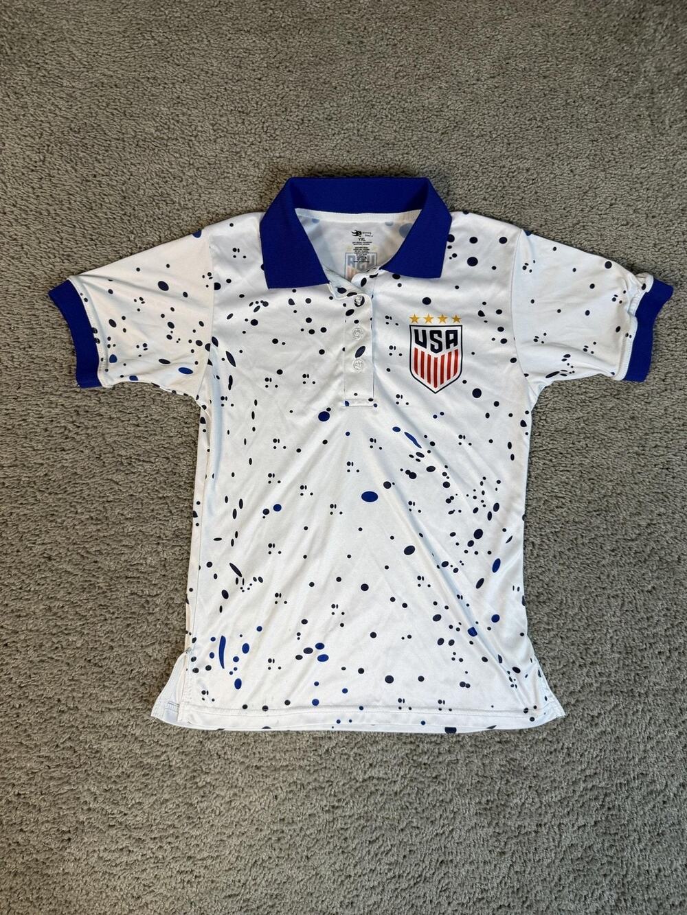 USA Jersey Boys XL White Soccer Crest YXL Micro Polyester UNK Polo Performance